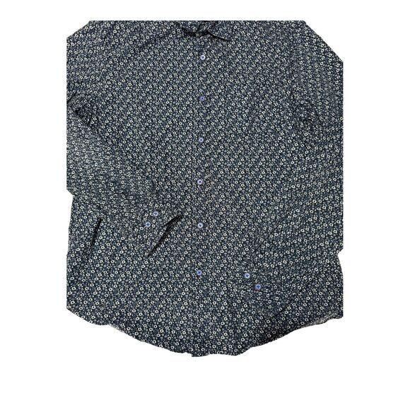 Denim & Flower Button Down Shirt Men's M‎ Short Sleeve Blue Floral Slim Fit - Picture 3 of 16